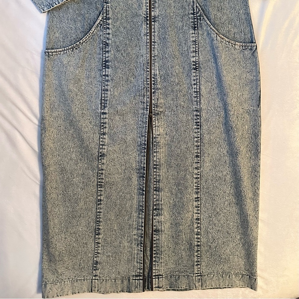Vintage 80s Handmade KAZU Designs Long Denim Dress XL Beaded Embellished Zip - Picture 7 of 13